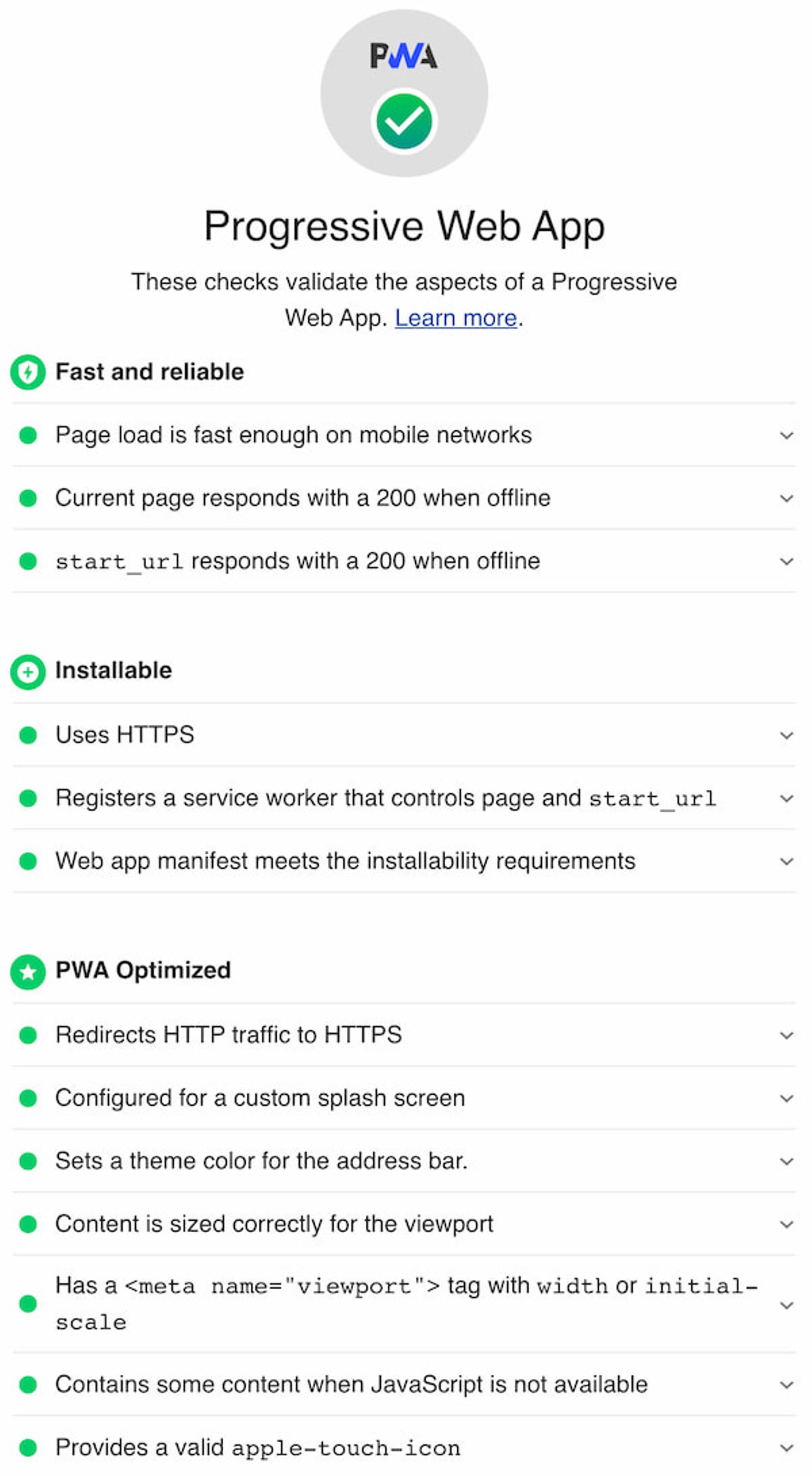 Auden Progressive Web App report