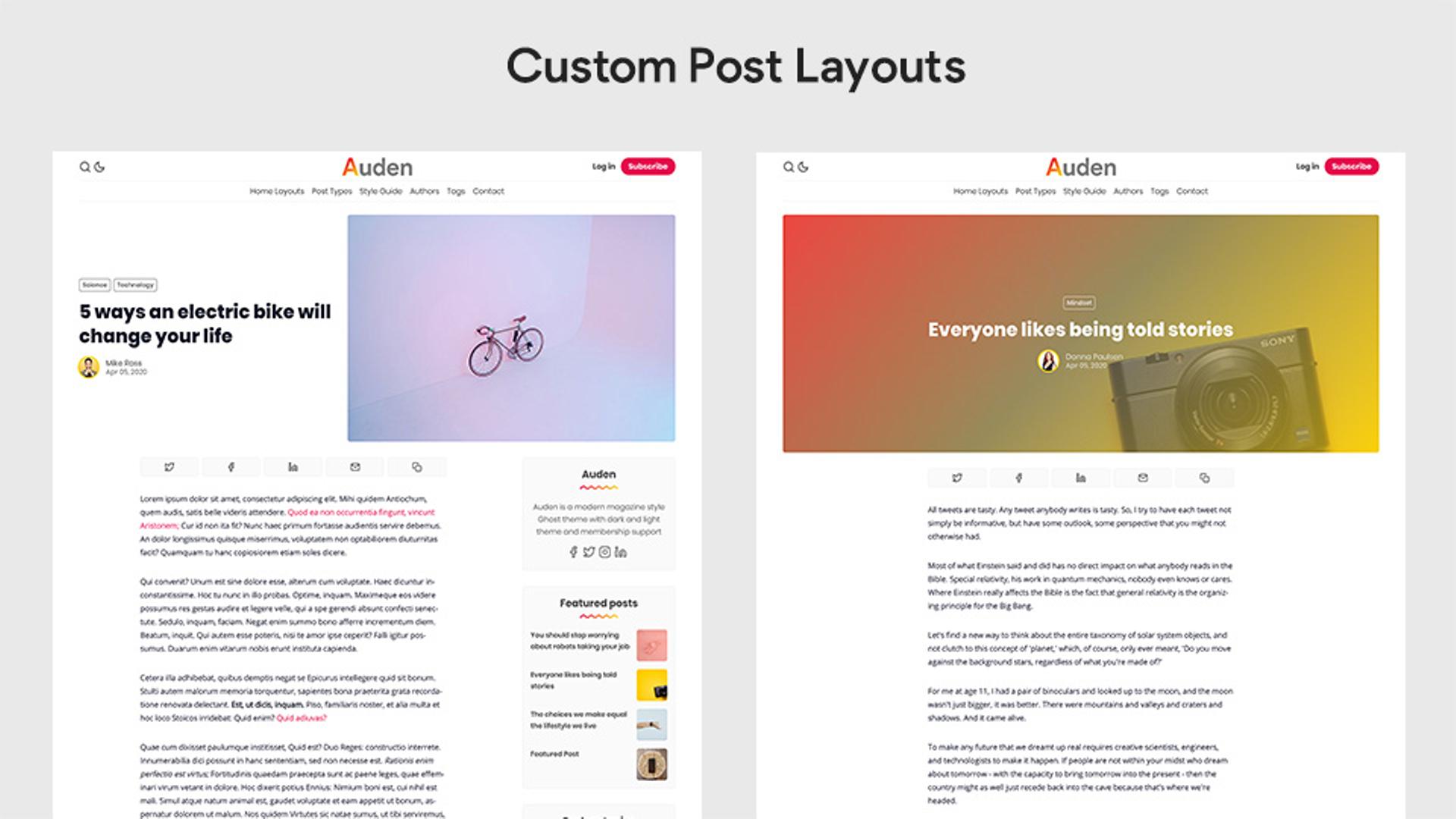 Auden Ghost Theme custom post layouts