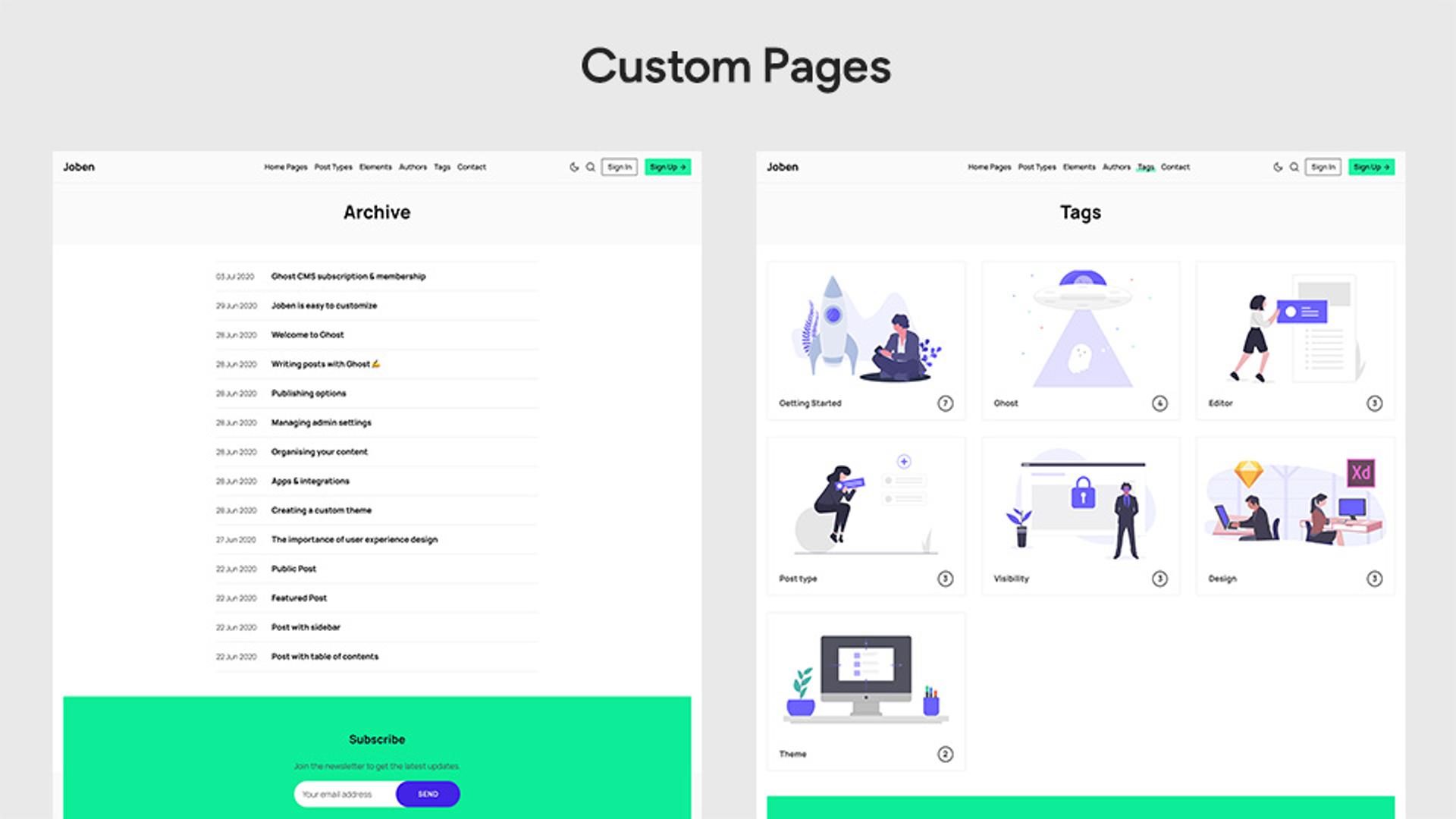 Joben Ghost Theme Custom Pages
