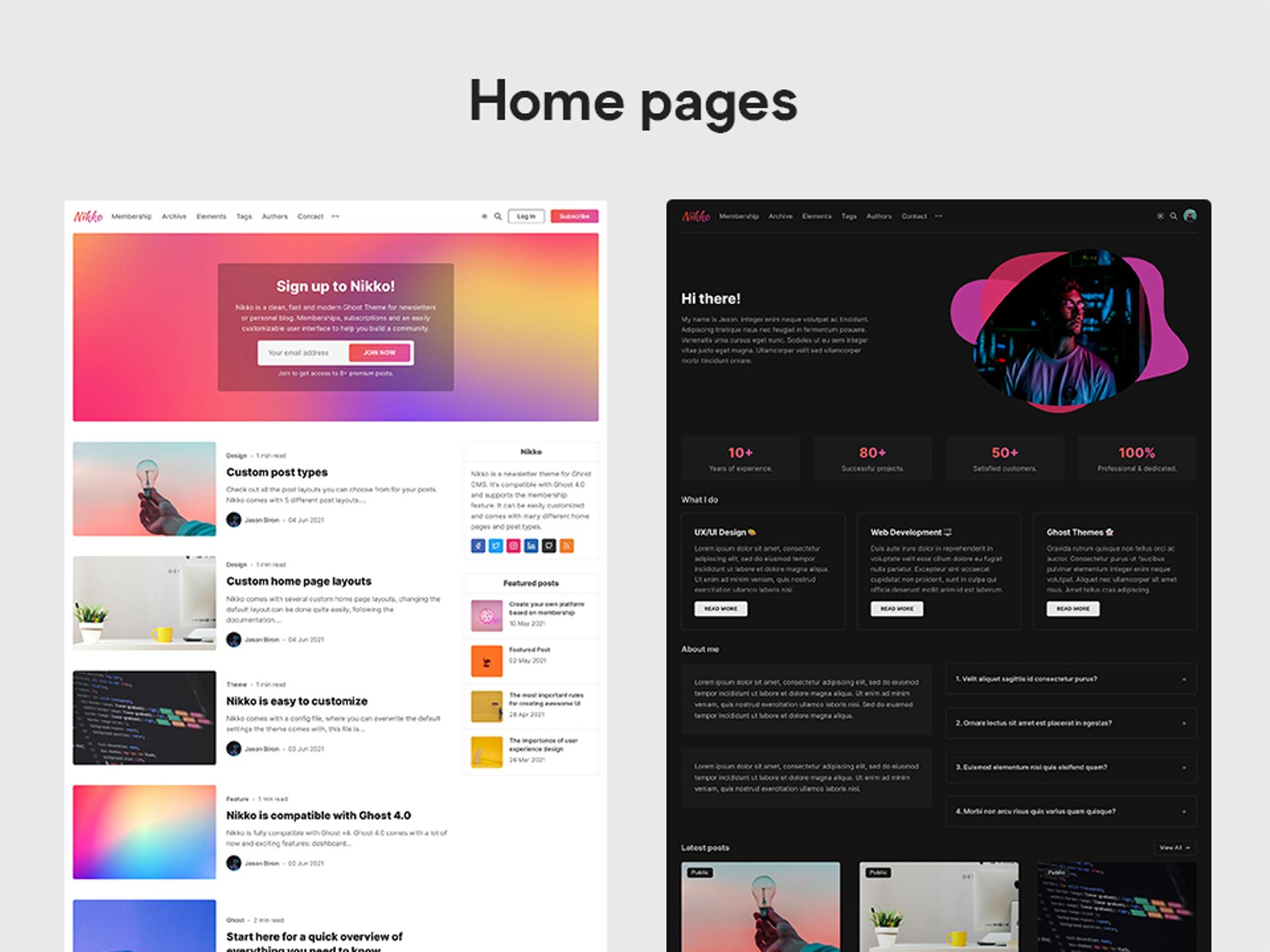 NikkoGhost Theme Home Pages