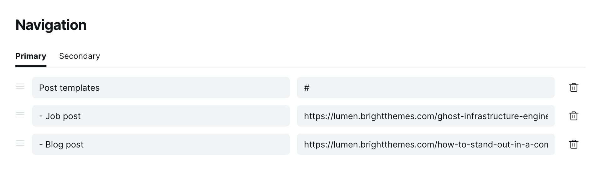 Lumen - dropdown menu setup