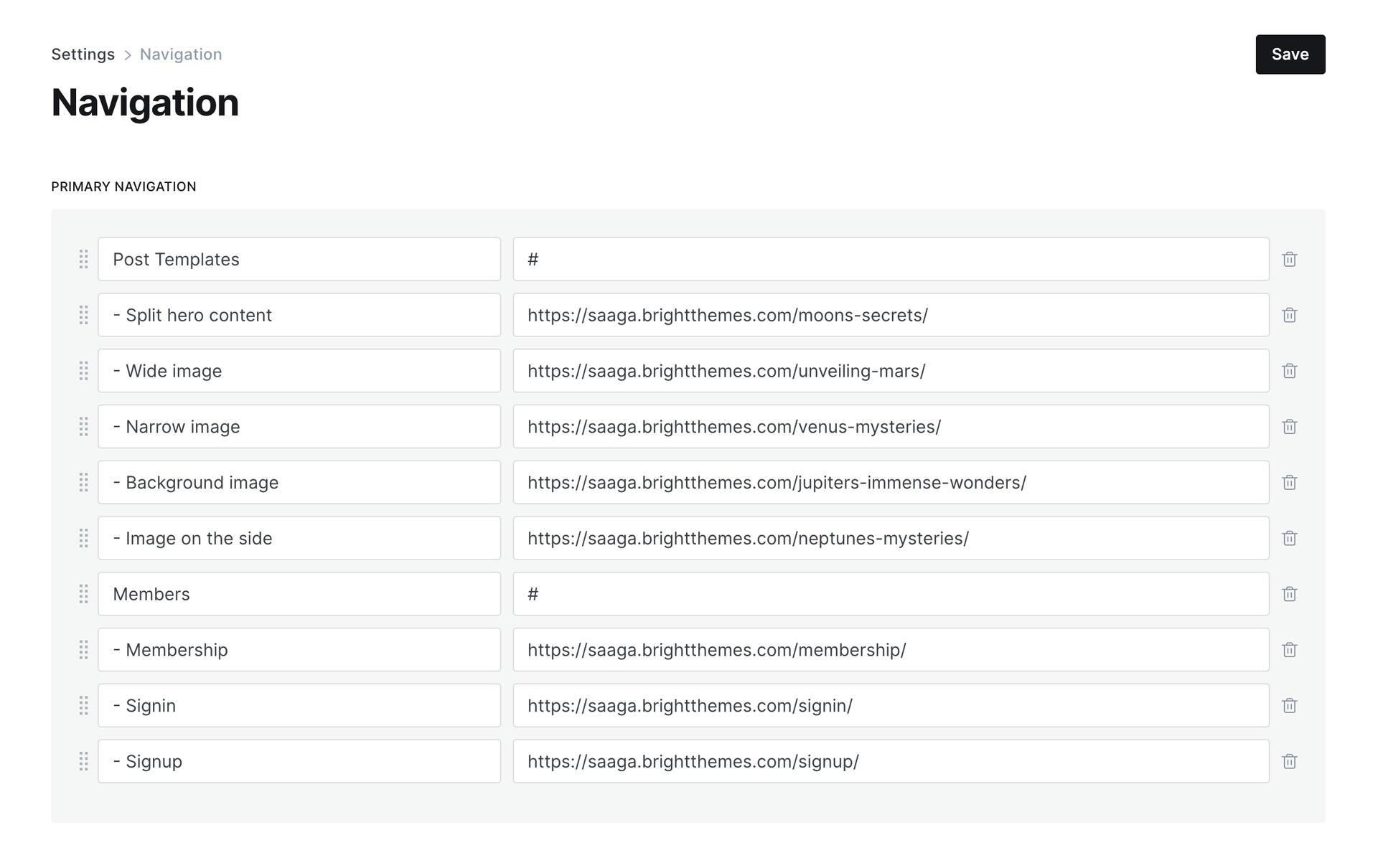 Saaga dropdown menu setup